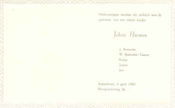 Geboortekaartje Johan Berendse binnenkant